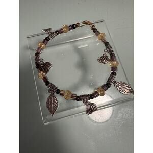 Handcrafted Autumn Harvest Charm Bracelet: Pumpkin & Leaf Dangle